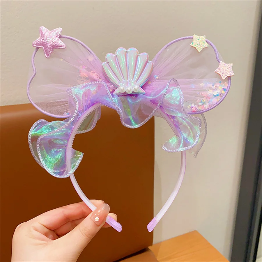 Children\'s hairband Korean style new rabbit ears sequin headdress princess gauze toothed non-slip girls star hair accessories