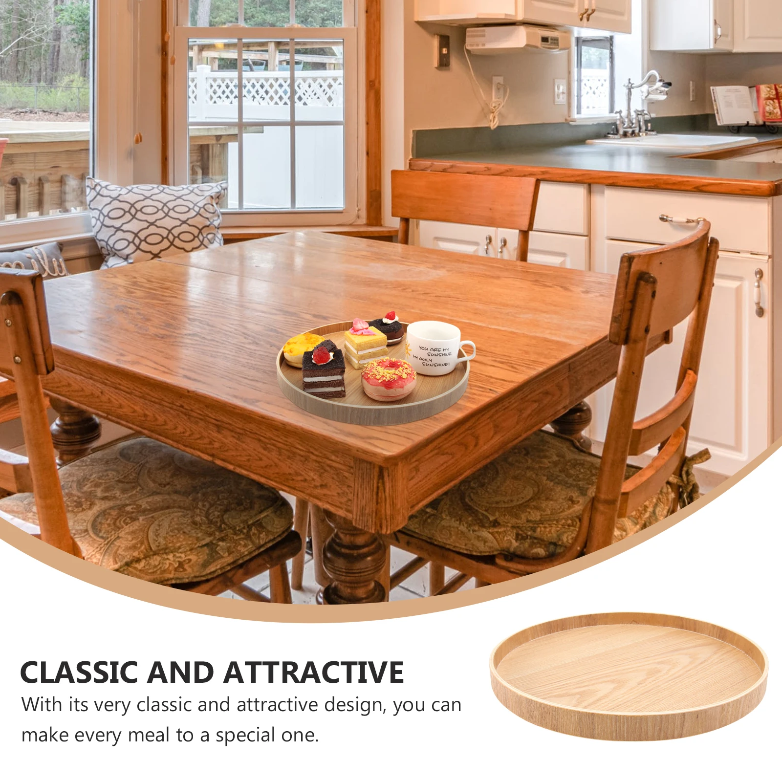 

Wooden Tea Tray Log Color Bread Decorative Dinner Service Board Dessert Small Plate Premium Wood Practical Restaurants