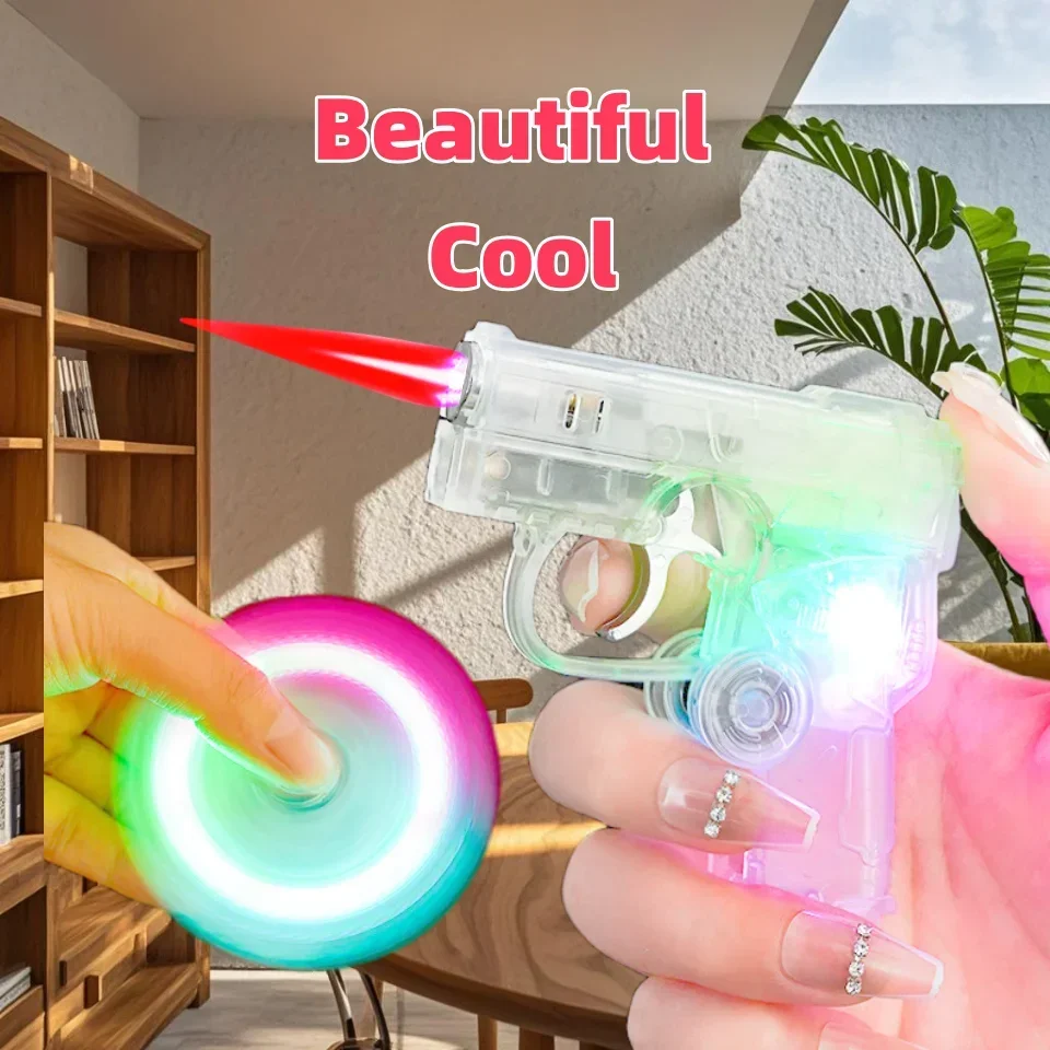 Folding Lighter Led Light Flashing Lighters Gun Model Windproof Red Flame Butane Torch Lighter Unique Gift Smoking Accessories