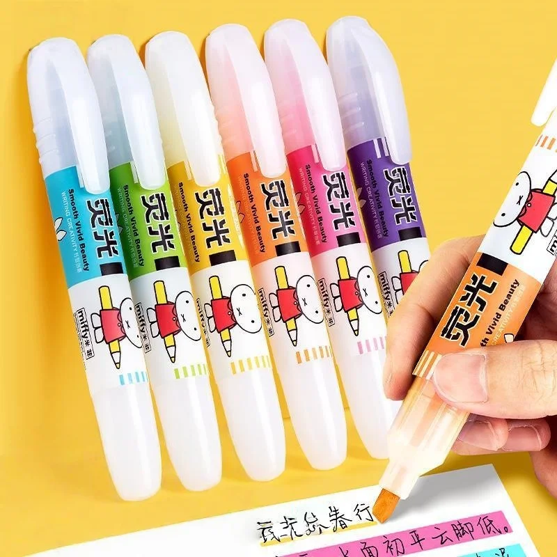 Stylo marqueur surligneur Miffy mignon pour les étudiants pour prendre des Notes et marquer des Points de connaissances importants et difficiles, stylo marqueur de couleur