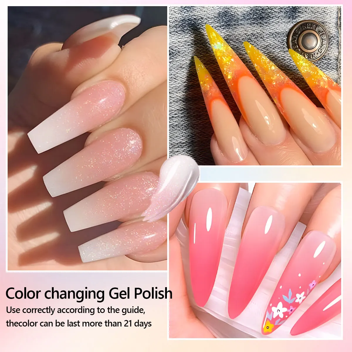 6 قطع/مجموعة لاصقة أظافر جلية حساسة للحرارة قابلة للتغيير، تغييرات الألوان مع درجة الحرارة، مجموعة فنية للأظافر #3