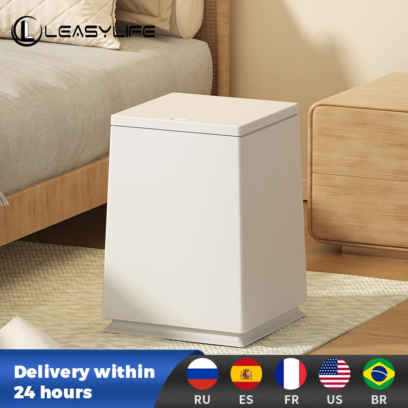 Leasylife-Japanese Square Press Type Trash Can, Light Luxury and Creative Simplicity, Suitable for Bathrooms, Living Rooms, a