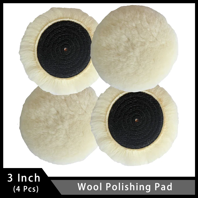 

3 Inch 4 Pcs Natural Wool Extra Plush Super Soft Hook & Loop Polishing Pad or Refinishing Paints and Repairing Surface Defects