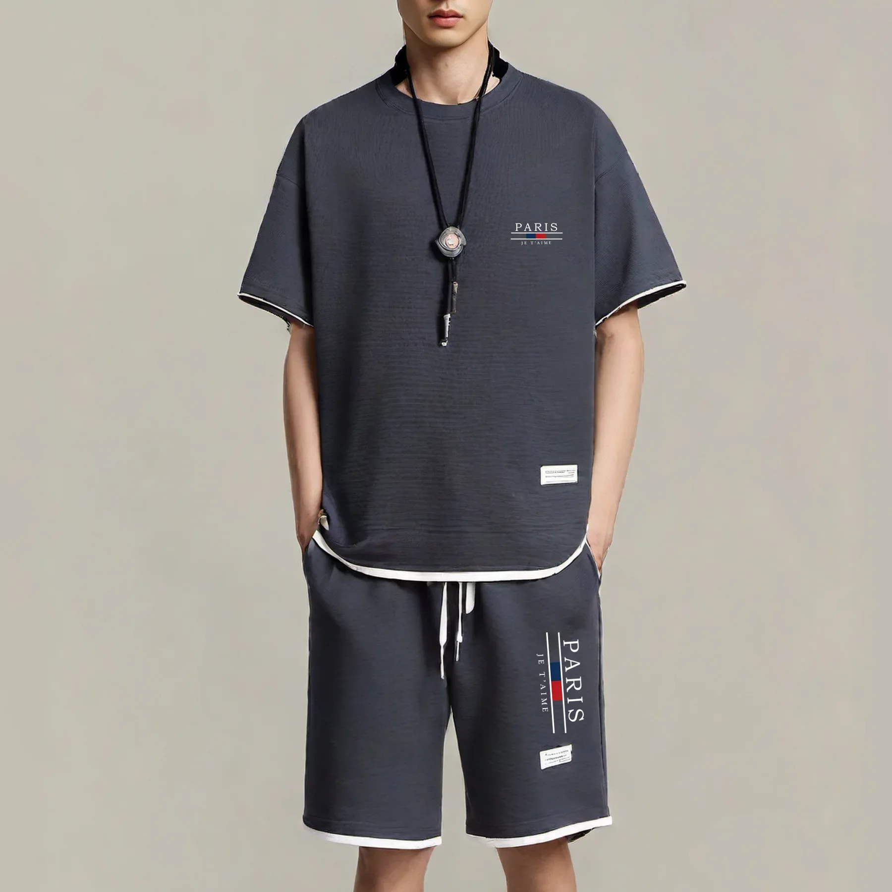 

Summer new fashionable printed sportswear, high-quality men's comfortable shorts, 2-piece set of fitness jogging shorts