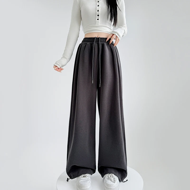 Pantaloni sportivi oversize in vita elastica per donna 2025 Pantaloni larghi primaverili in tinta unita Donna Studente Pantaloni larghi Hip Hop unisex