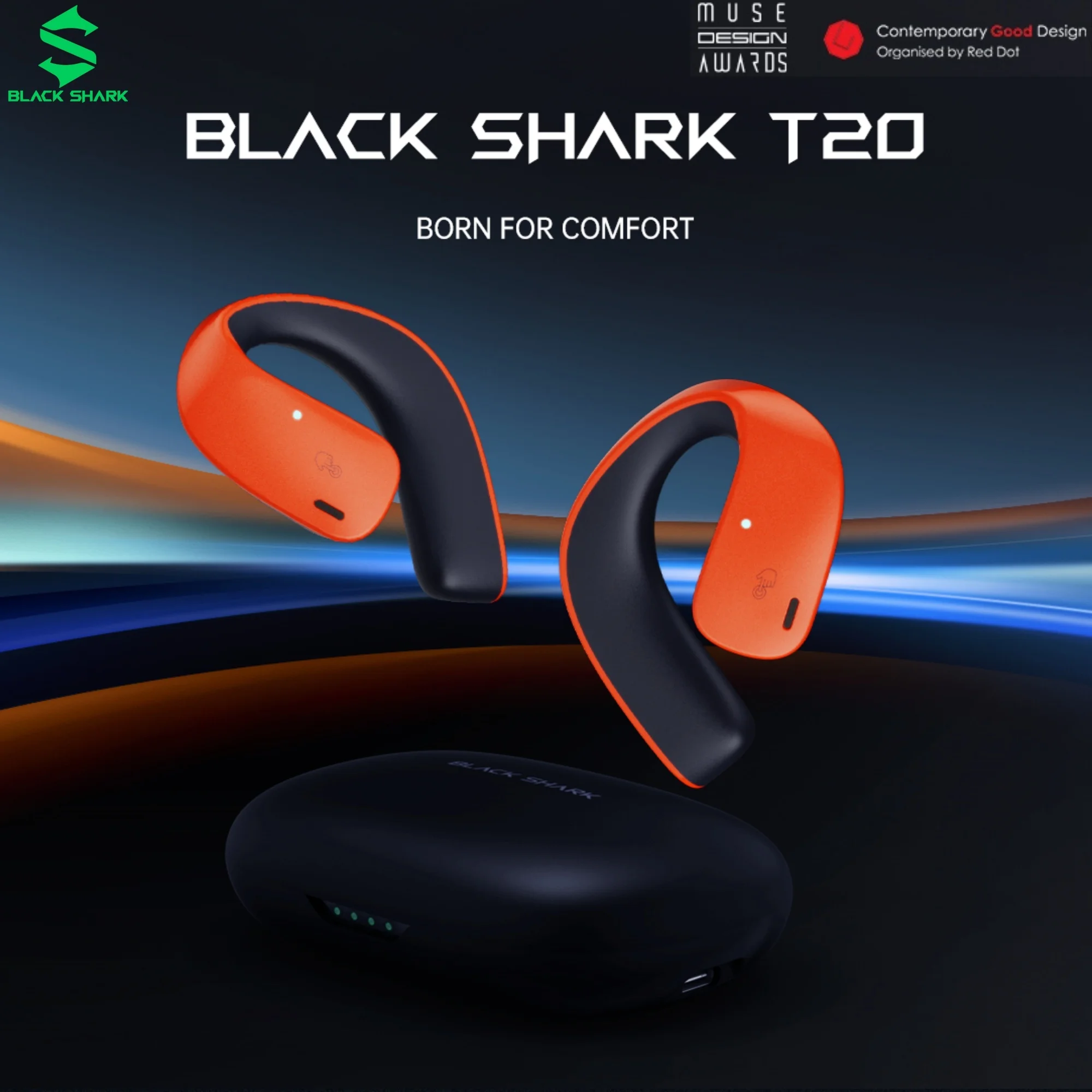 Black Shark T20  Wireless Earbuds Sport, Bluetooth 5.3  Over Ear Buds Stereo Deep Bass with Earhooks, IPX67 Waterproof for Gym