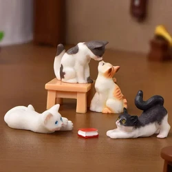 SET Resin Cats Ornament Kitten Figurine Animal Miniature Fairy Garden Doll House Decoration DIY Micro Landscape Home Decor