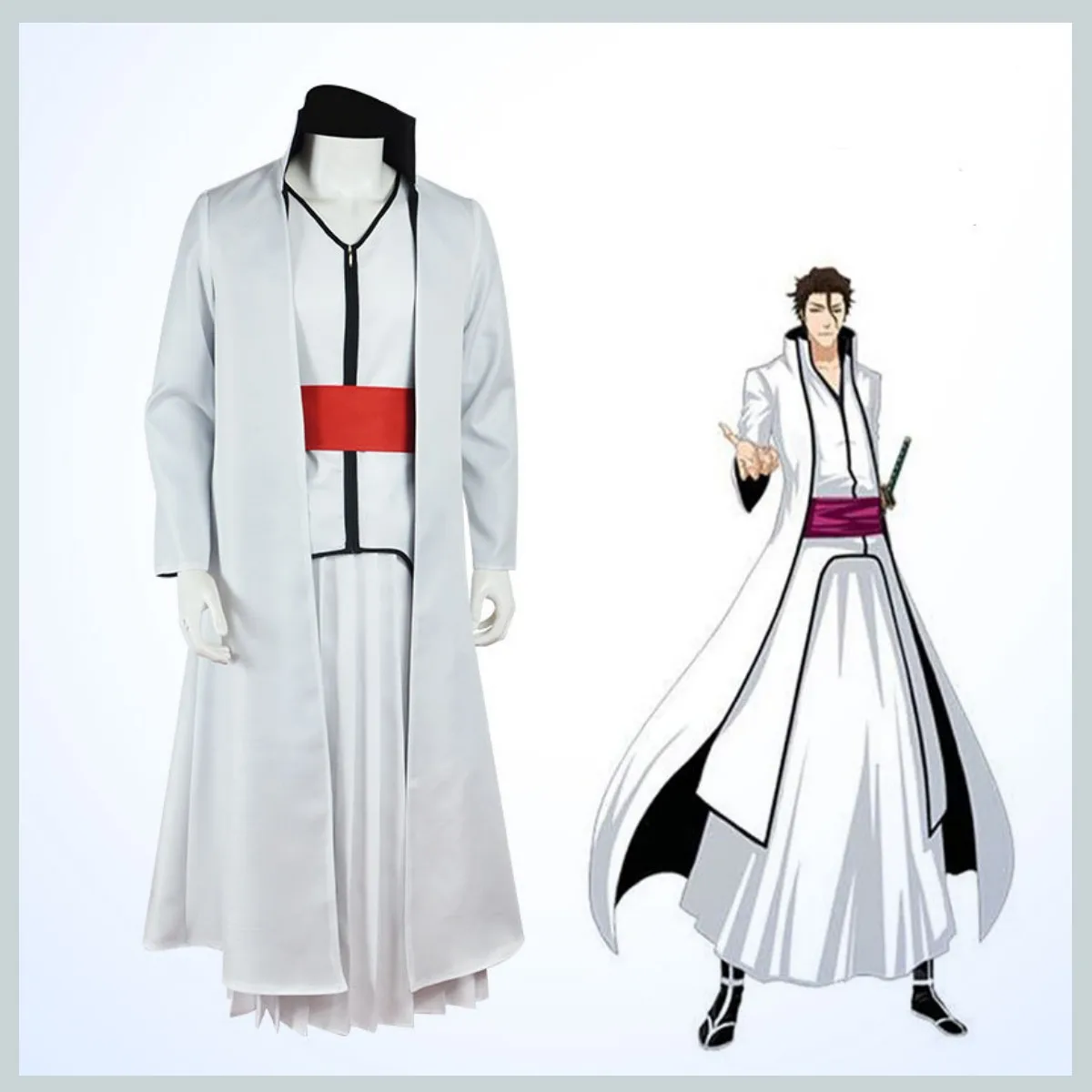 Anime Bleach Shinigami Aizen Sousuke Cosplay Costume Gotei 13 Captain Wig White Cape Japanese Kendo Costume Man Halloween Suit