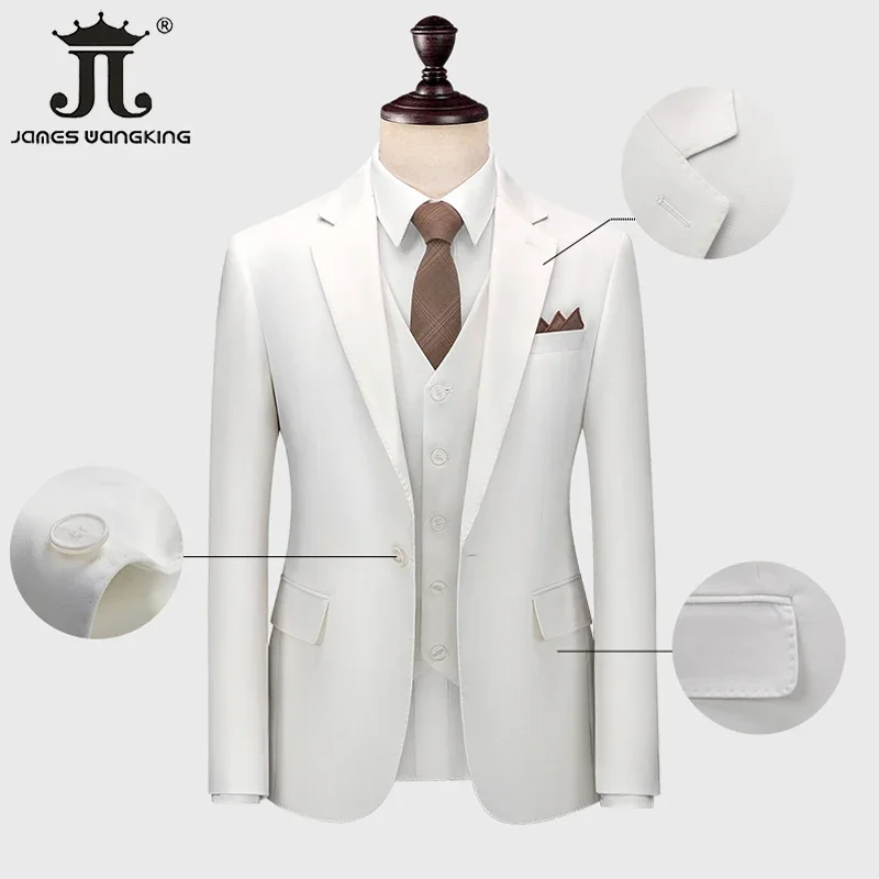 (Blazer + colete + calças) boutique cor sólida terno dos homens noivo vestido de casamento único breasted branco 3pcs workwear negócios festa