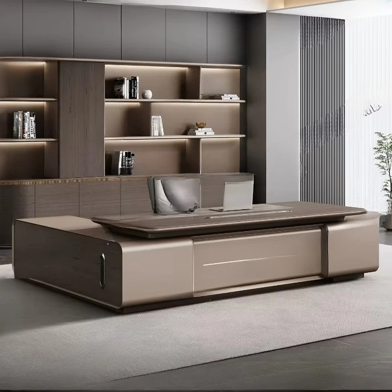 High-end boss desk, high-end office, simple and modern president desk, light luxury and minimalist desk