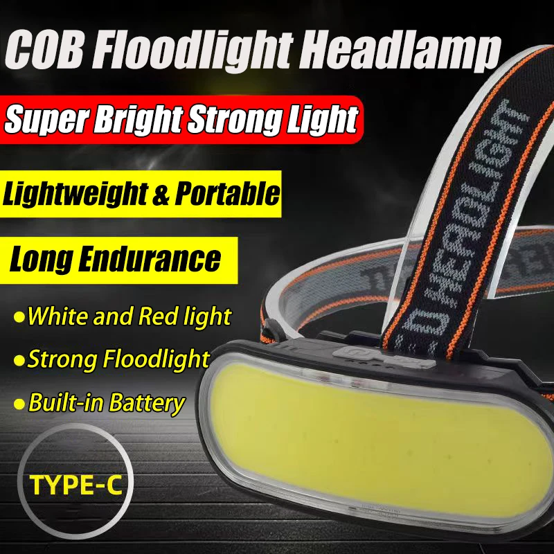 KDULIT COB Floodlight Headlamp USB Rechargeable Head Lamp Waterproof for Outdoor Camping Fishing Hunting Adventure Headlight