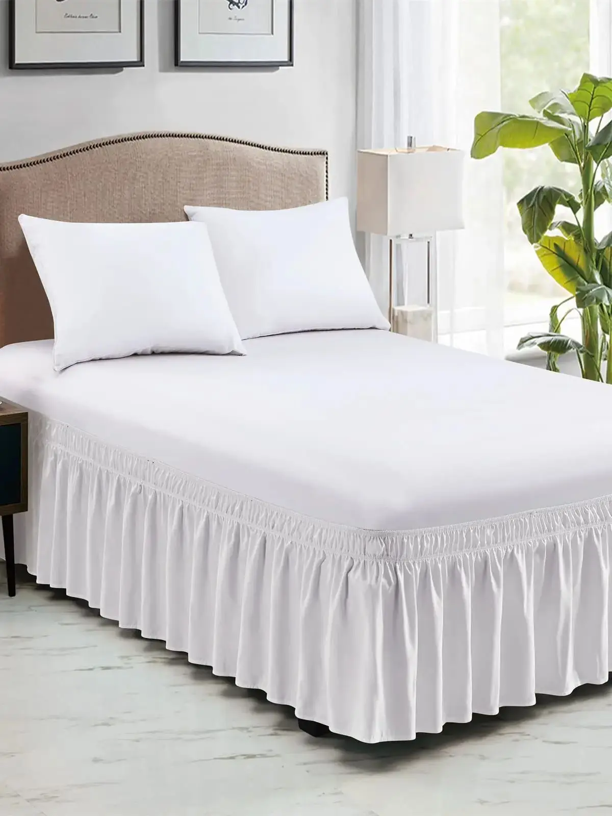 Weicher Bettrock mit Elastischer Einstellung, Knitterfreier Bettumfang aus Gebürsteter Polyester-Mikrofaser, Einfach Anzubringender Bett-Staubschutz – Detail 1