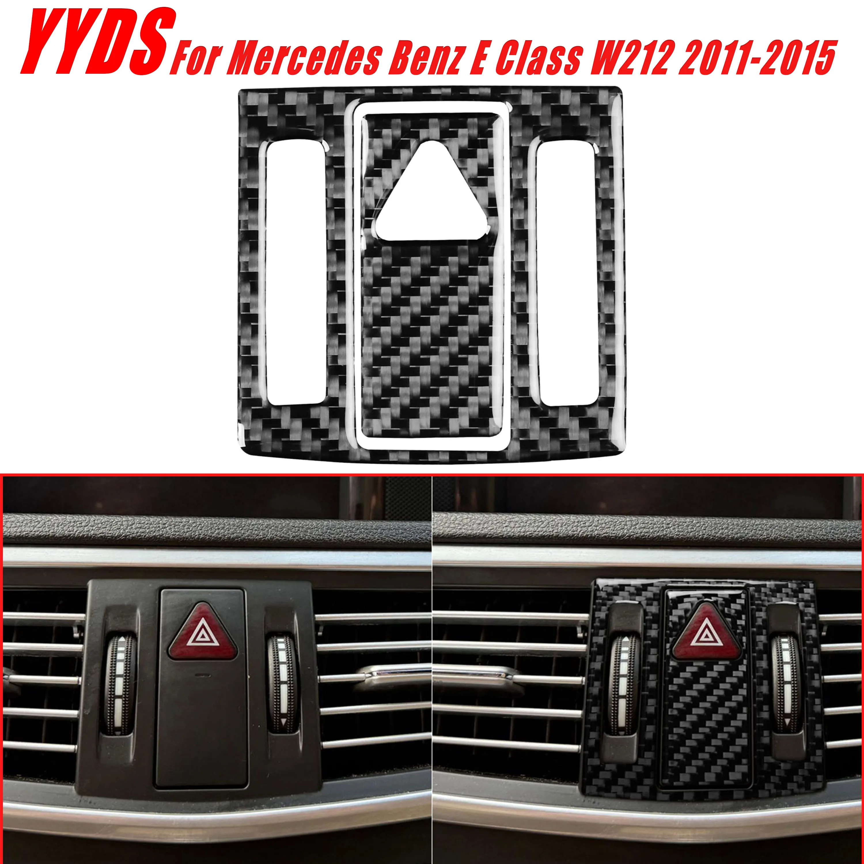 For Mercedes Benz E Class W212 2011-2015 Real Soft Carbon Fiber Car Interior Dashboard Hazard Clock Switch Frame Trim 2Pcs