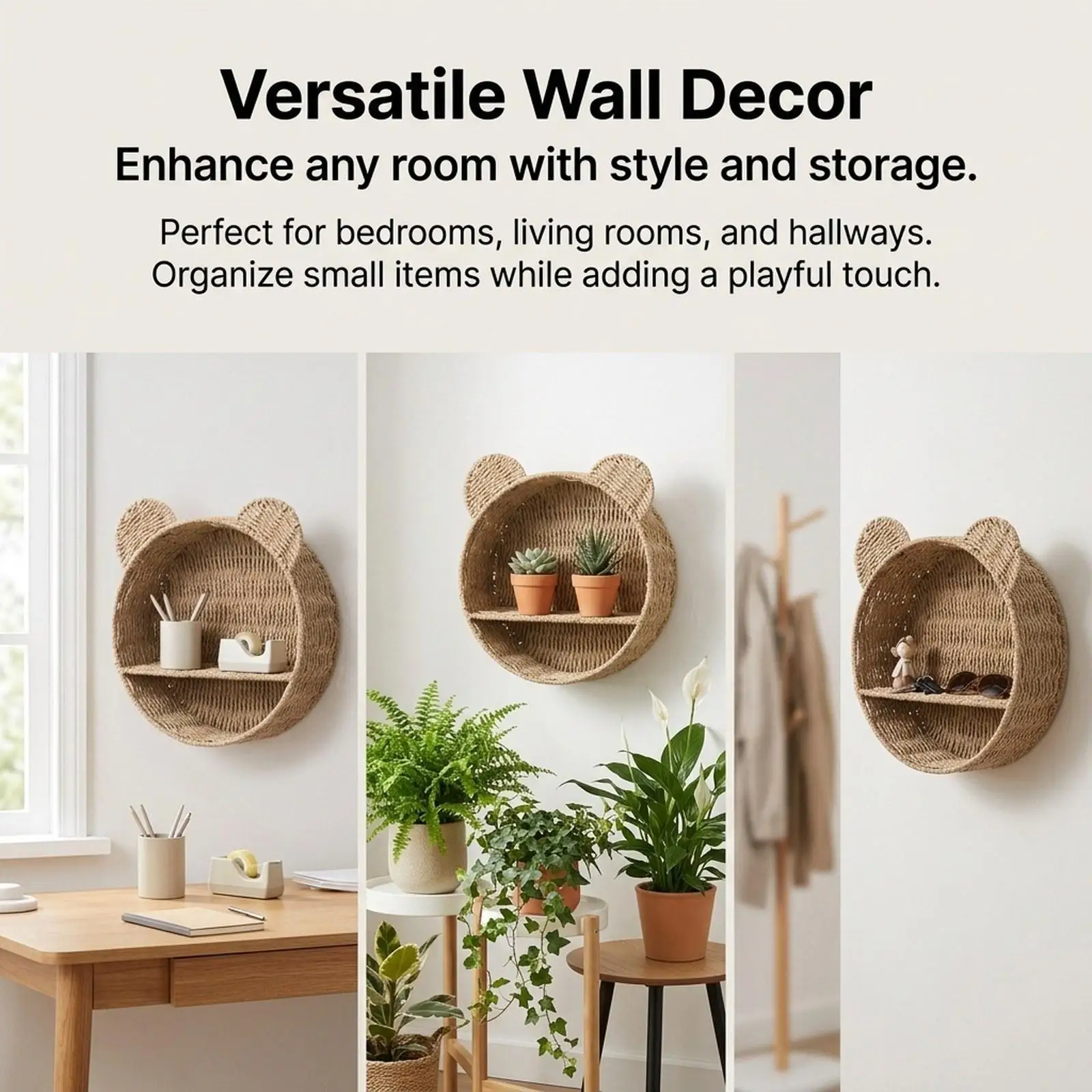 Floating Wall Shelf Bear Design Nursery Decor Wall Mounted Organizer for Toys Plants Books and Makeup