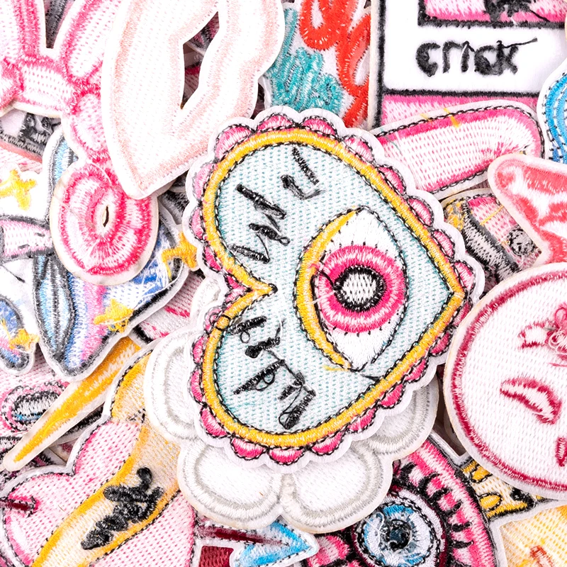 Cartoon Graffiti Patches Embroidered Patches for Clothing Fashion Iron On Patches On Clothes Pink Badges On Backpack Accessory