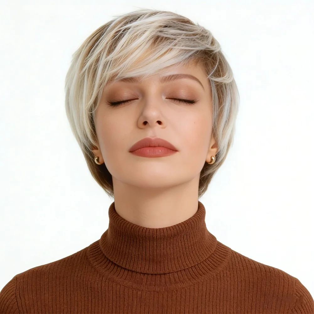 European and American New Women's Brown Gradient Short Hair African Short Curly Synthetic Wig