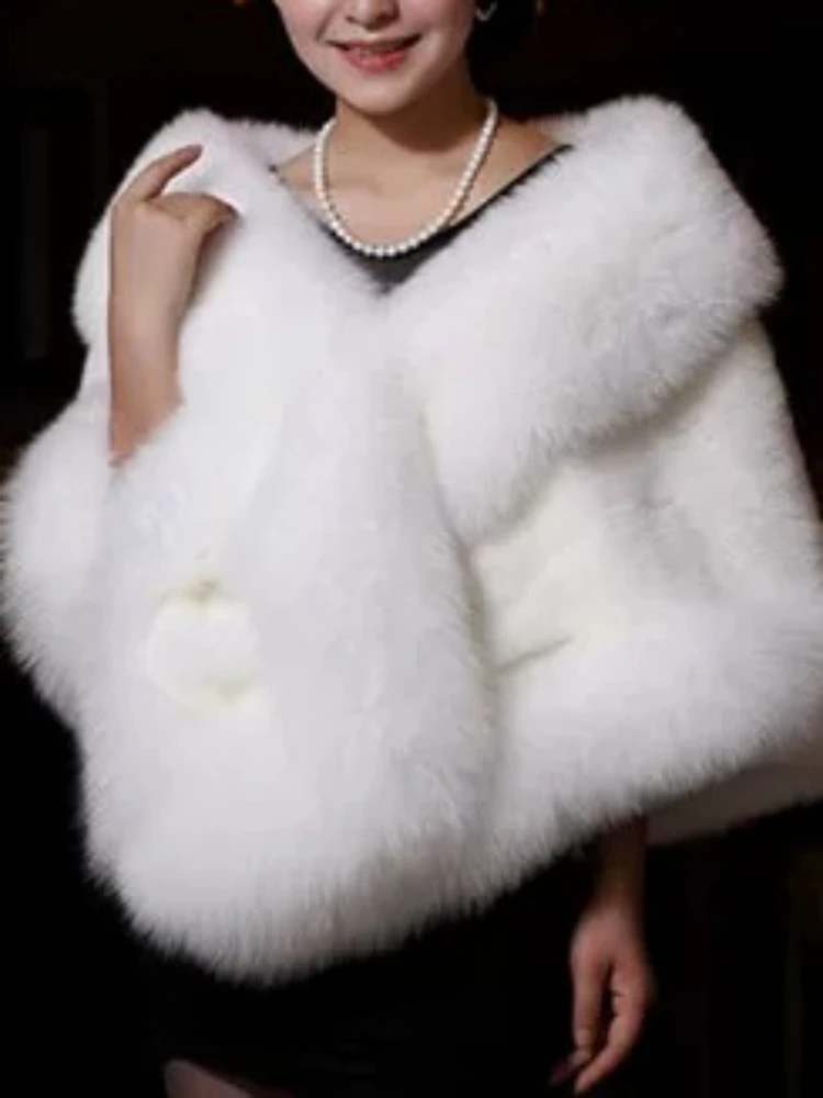 New in Women's 2026 Autumn Winter Faux Mink Fox Fur Dress Cheongsam Cloak Coats Thicken Warm Short Outwear
