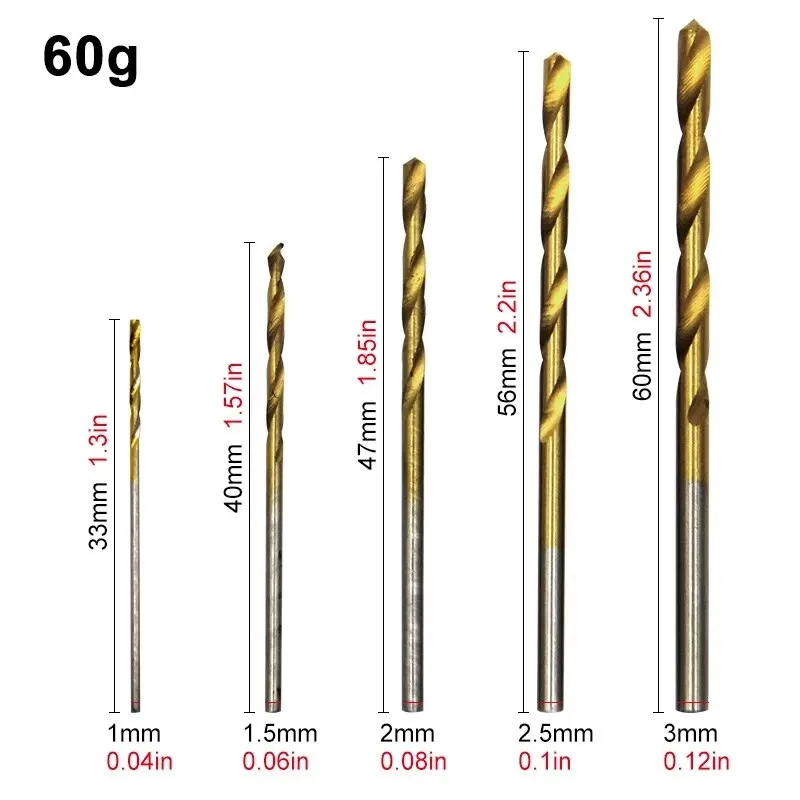 100PCS Twist Drill Bit Set 1-3mm Titanium Plated for Wood Metal Hand Electric Drill view 6