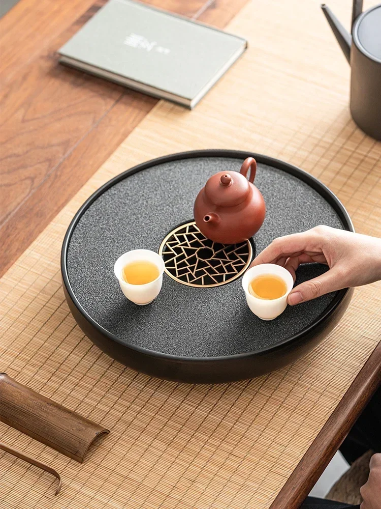 Tea tray, Japanese style glass, heat-resistant glass, transparent mountain view ceramic tea tray, household circular shape