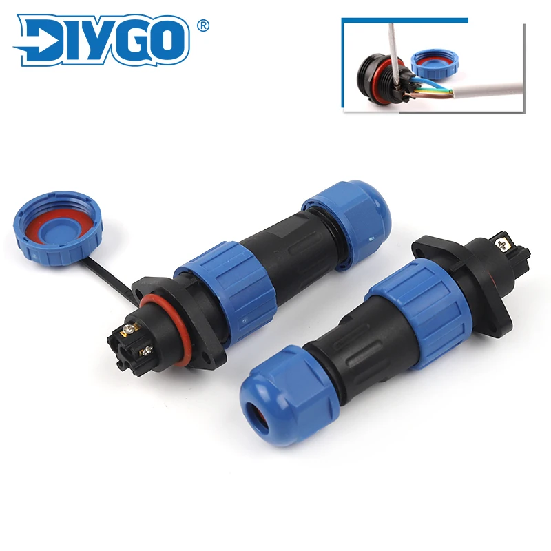 

LP16/SP16 IP68 Waterproof Wire Connector 2/3/4 Pin Screw wiring Without Welding 2 holes Flange Panel Quick Connectors DIY GO