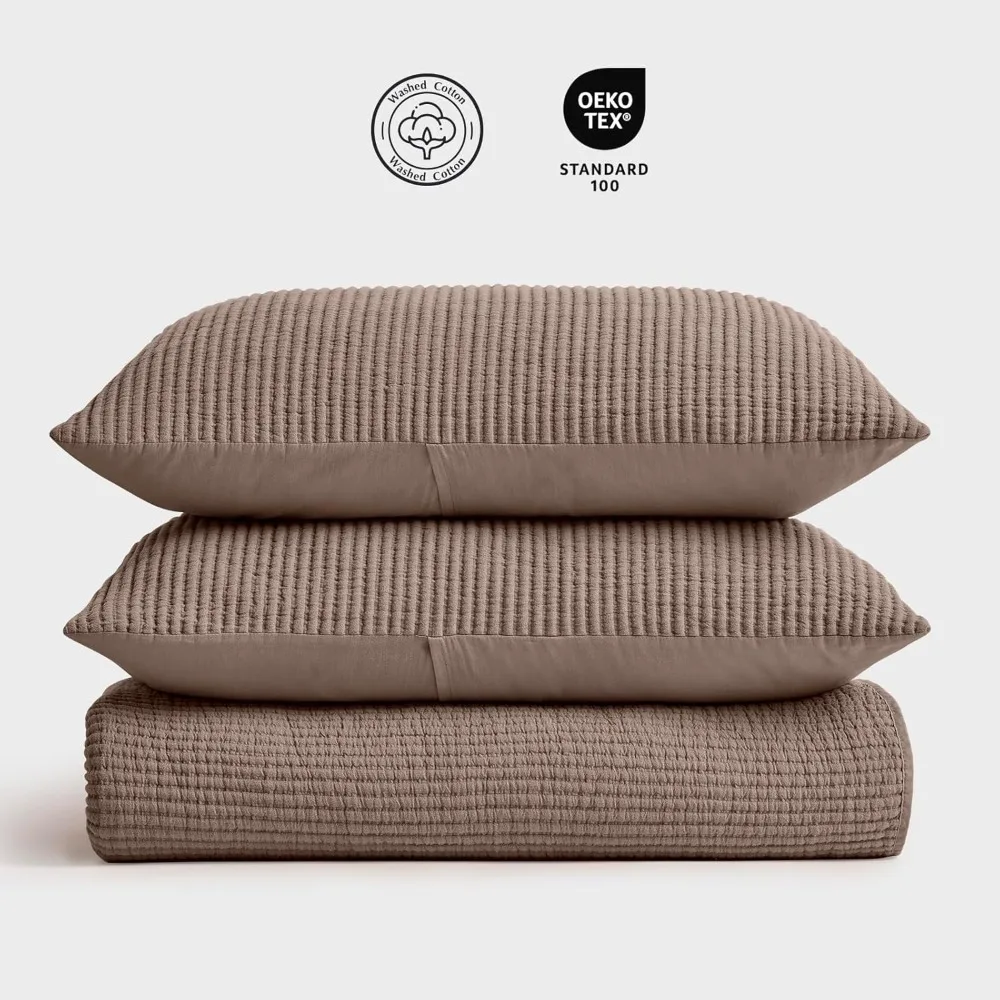 طقم أغطية قطنية بحجم كينج: طقم لحاف مفرش سرير مضلع ناعم وخفيف الوزن مكون من 3 قطع لراحة مريحة كبيرة الحجم #5