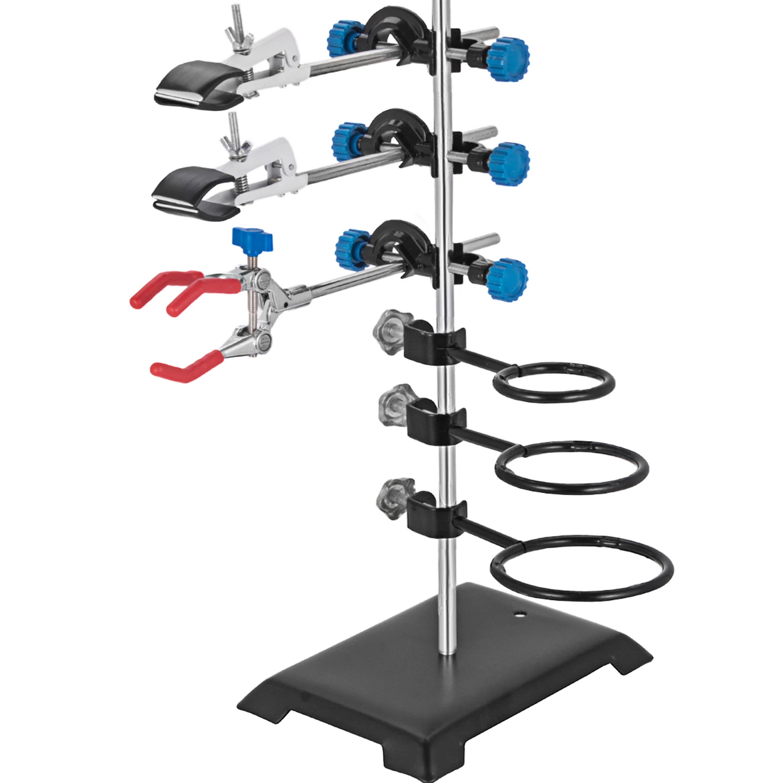 VEVOR Laboratory Support Stand Rack With 3 Adjustable Clips and 3 Hoods School Supplies Stainless for Chemical Biology Teaching
