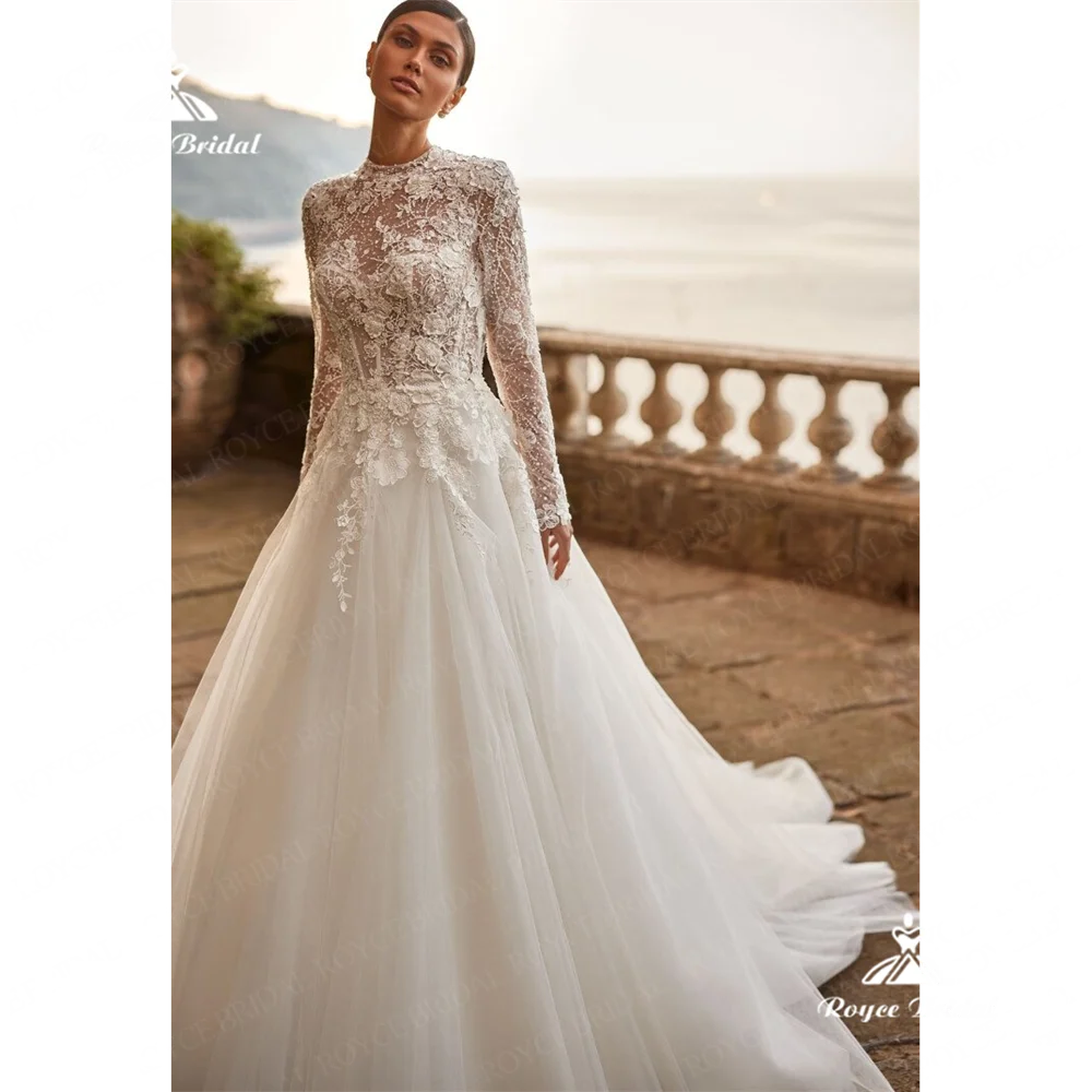 Roycebridal alta pescoço uma linha vestido de casamento 2025 renda tribunal trem vestido de casamento personalizadovestidos para festashochzeit kleidrobes