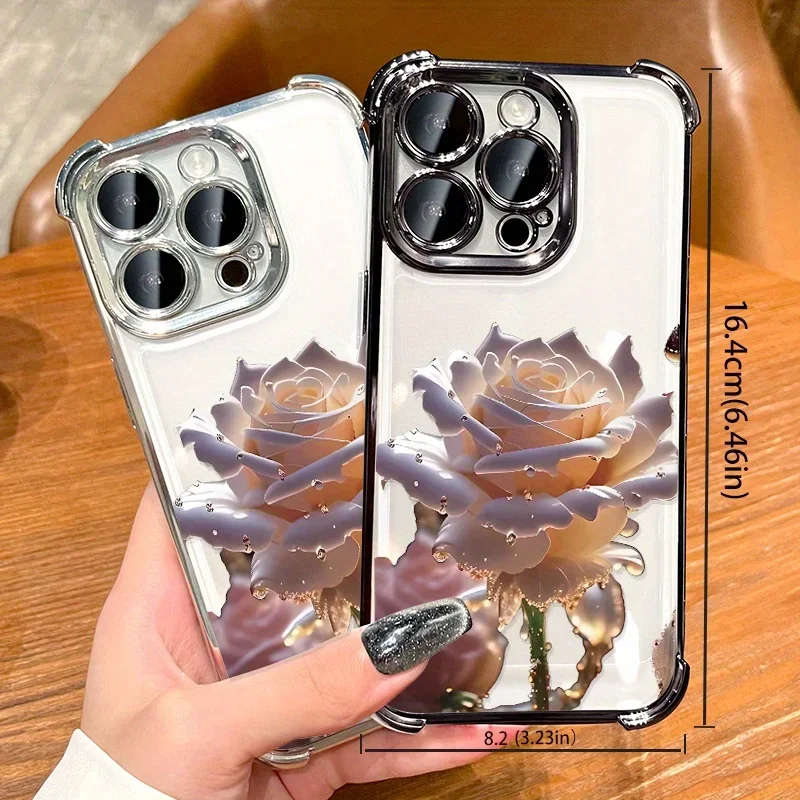 クリスタルジェイドローズデザインのフロスト加工スマホケース、Apple iPhone17 16 15 14 13 12 11 Pro Max Plus対応