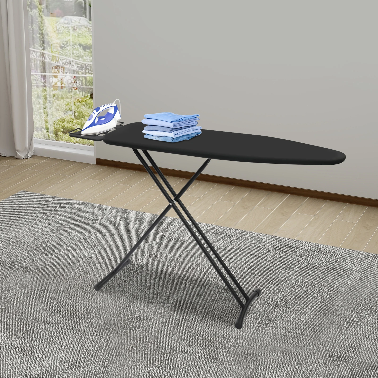 أسود الكربون الصلب 110x33 سنتيمتر للطي مكوّاة ارتفاع قابل للتعديل المنزلية للطي مكوّاة مع كتيفة حديدية #3