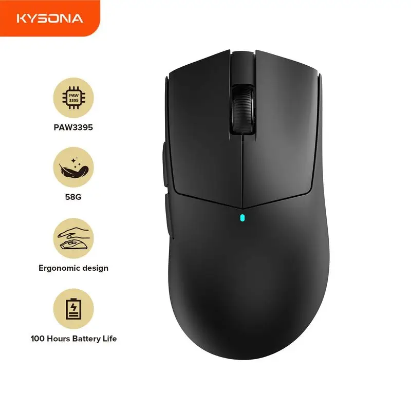 

KYSONA M511 Трехрежимная Bluetooth Беспроводная легкая мышь 58 г PAW3395 Офисная мышь для киберспортивных игр 500 мАч Сверхдолгий срок службы батареи