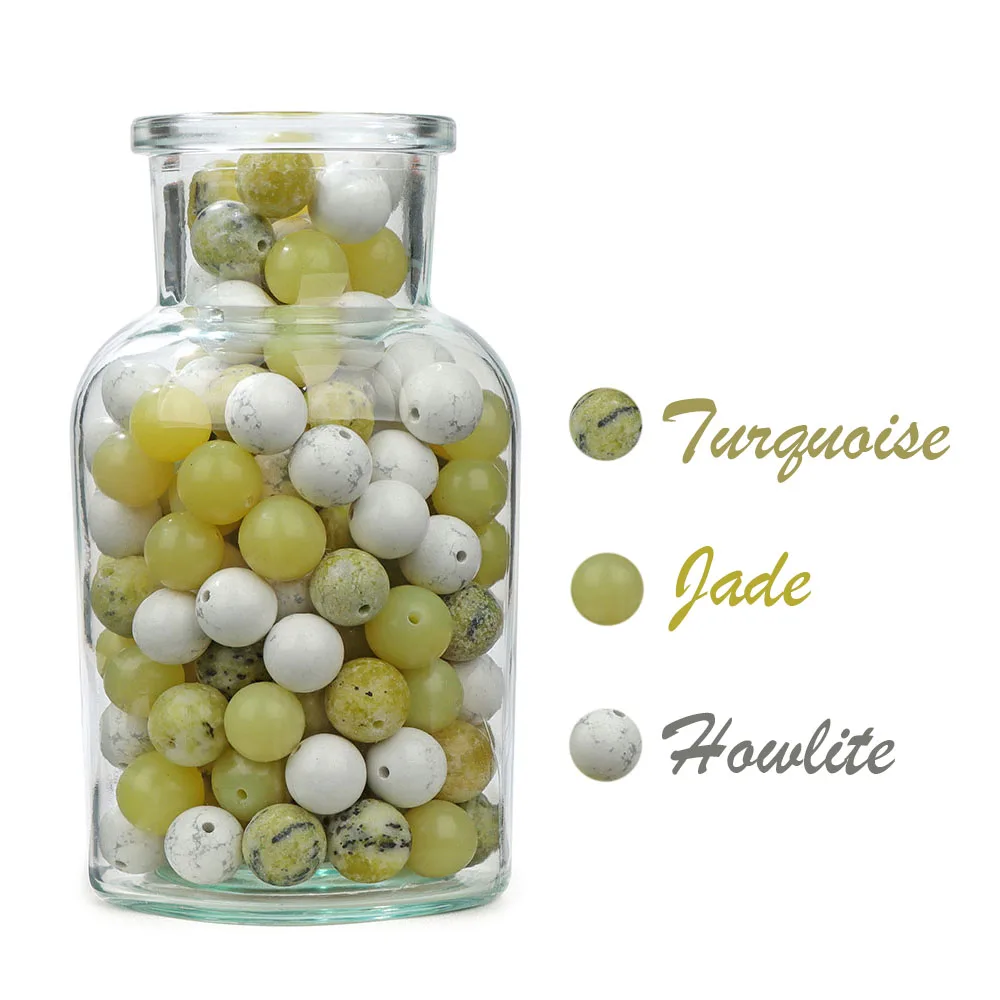 4 6 8 10 12mm Natural Stone Round Beads Howlite Yellow Turquoises Lemon Jades Bead for Jewelry Making Neckalce Bracelet Earrings