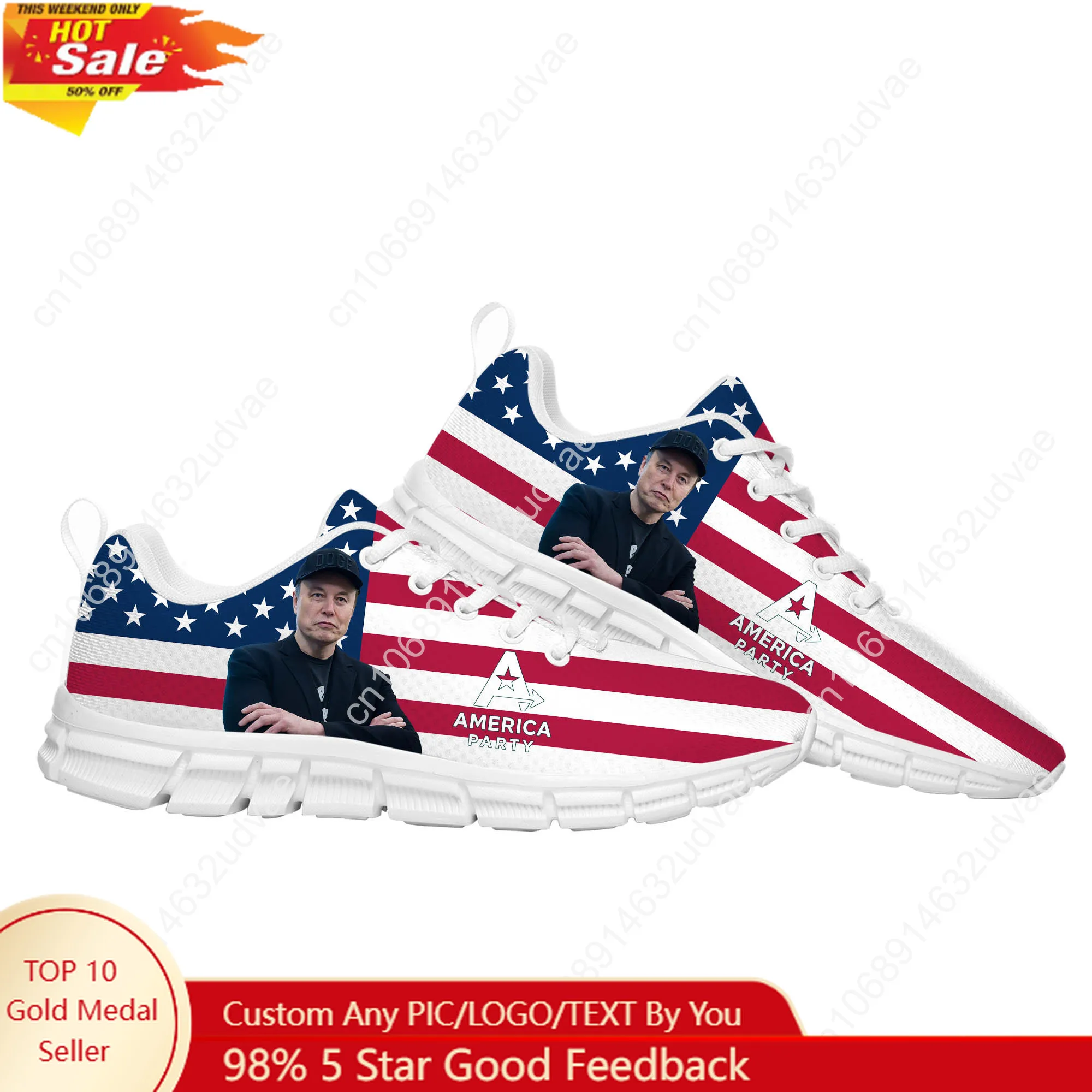 

America Party Sports Shoes Mens Womens Teenager Sneakers Elon Musk Elastic Durable Footwear Casual Custom Couple Shoes White