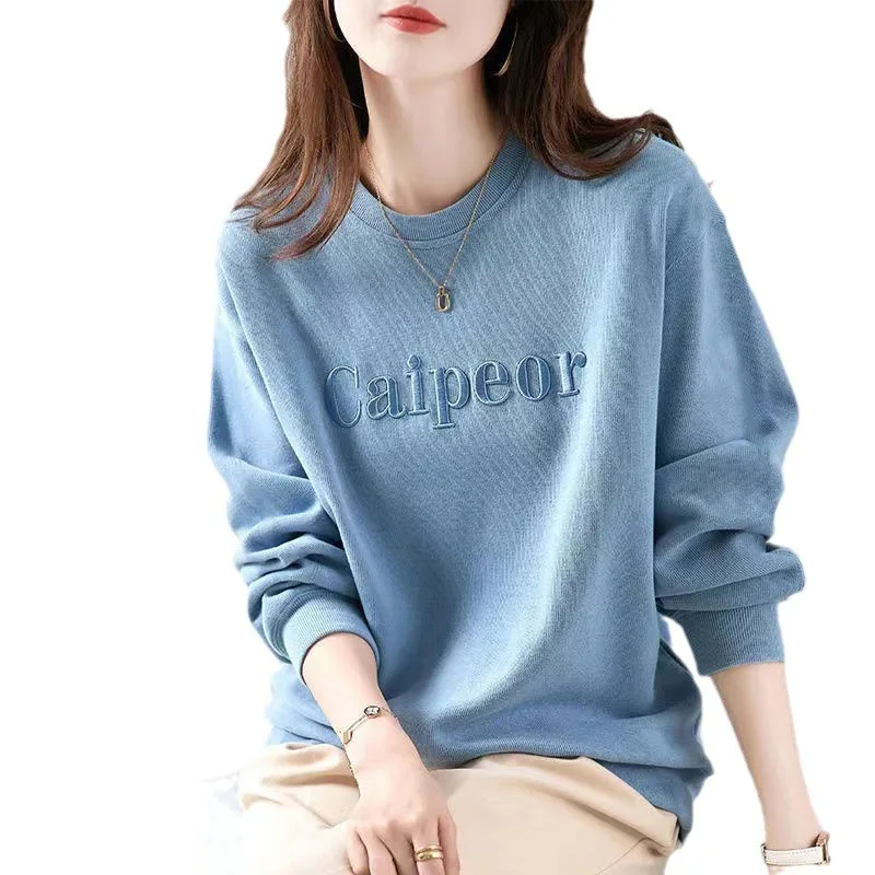 Embroidered Sweatshirt Women 2025 New Fall Winter Fleece Lined Oversized Plus Size Trendy Chic Thin Layering