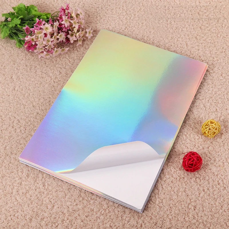 Iridescent A4 self-adhesive printing paper inkjet waterproof laser sticker holographic bubble vinyl sheets handbook PVC film