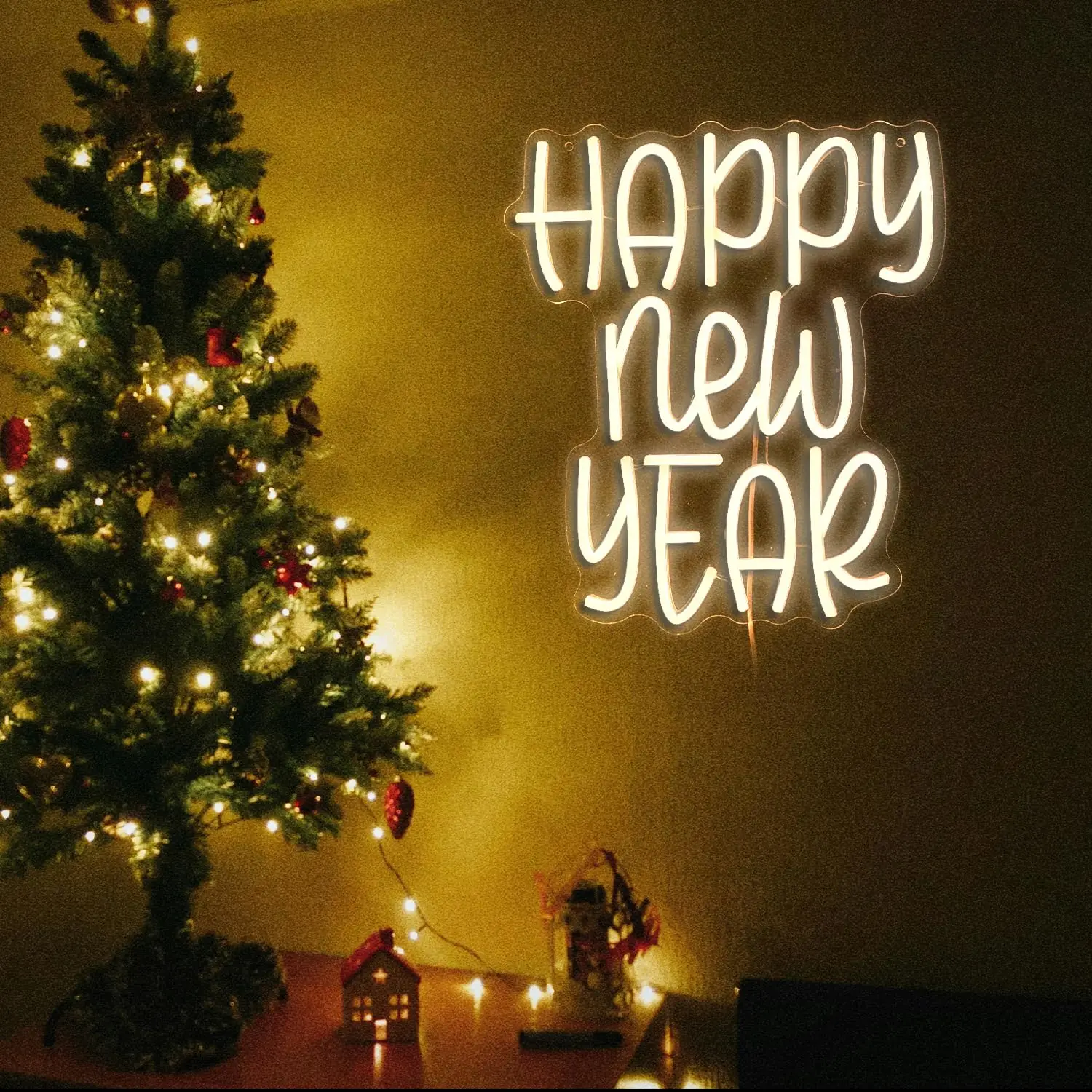 علامة نيون للعام الجديد السعيد للديكور، ضوء LED للمنزل، حفلة رأس السنة الجديدة، ديكور جو السنة الجديدة الداخلي