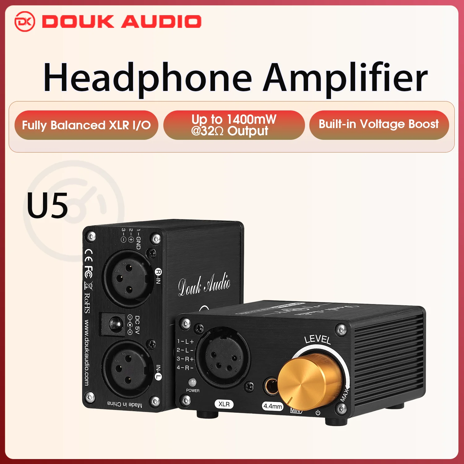 Douk áudio mini totalmente equilibrado amplificador de fone de ouvido estéreo áudio amp para xlr/4.4mm fones com controle de volume