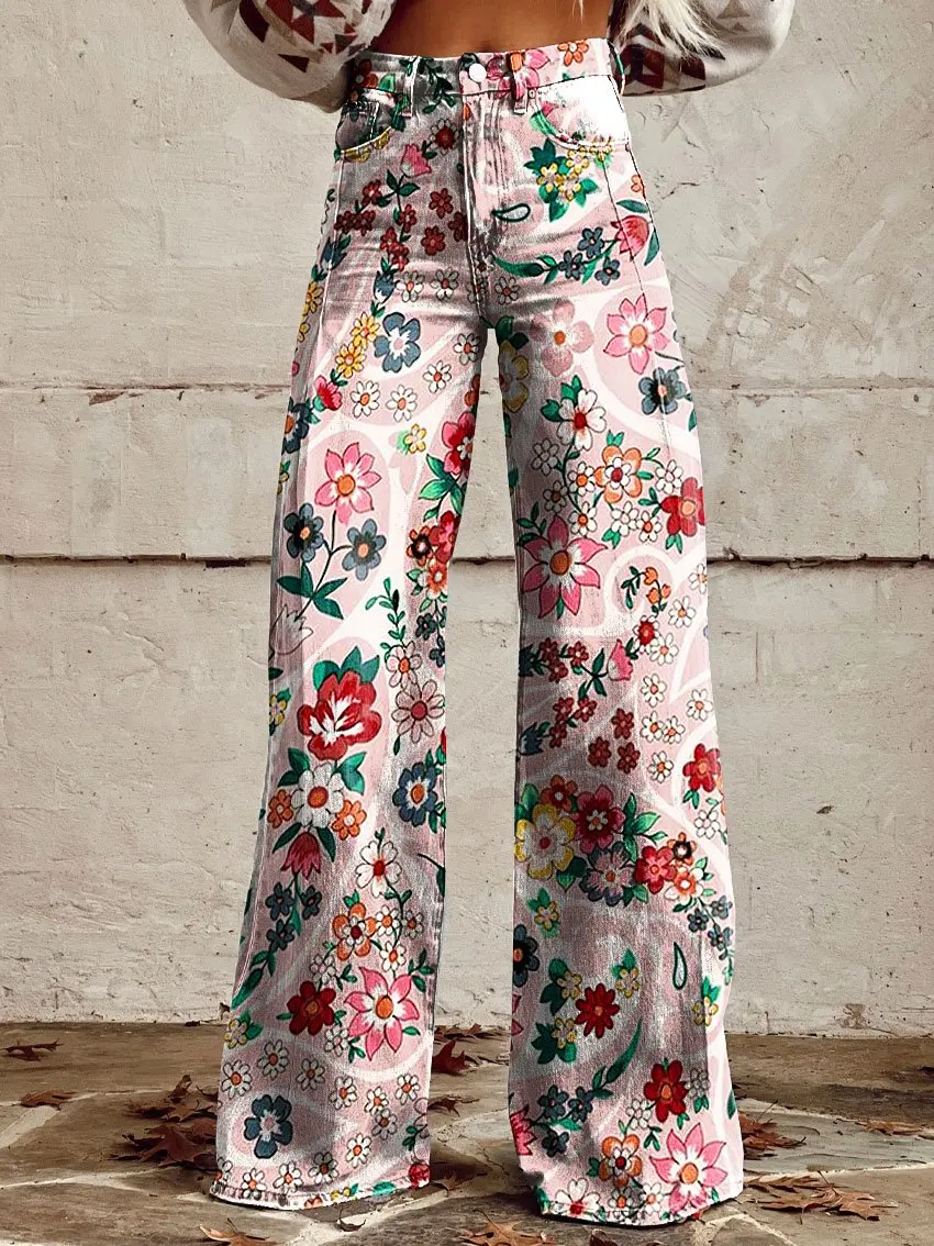 2024 Cross border Hot Selling Korean Fashion Imitation Denim New Loose and Casual Versatile High Waist Wide Leg Pants Look Slim