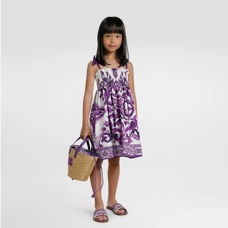 

New printed positioning suspender slim waist dress with elastic band A-line skirt on the back