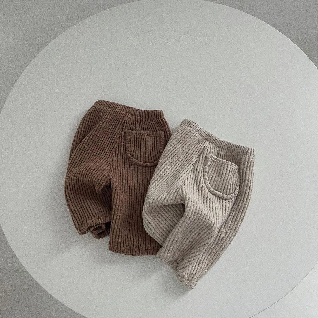 2025 New Baby Loose Trousers Solid Toddler Pocket Pants Autumn Children Casual Pants Cotton Girls Harem Pants Boys Pants