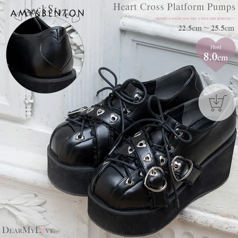 Japanese Mine Mass-Produced Platform Heels Autumn New Sweet Cute Love Buckle High Heels All-Match Lolita Leather Shoes Women