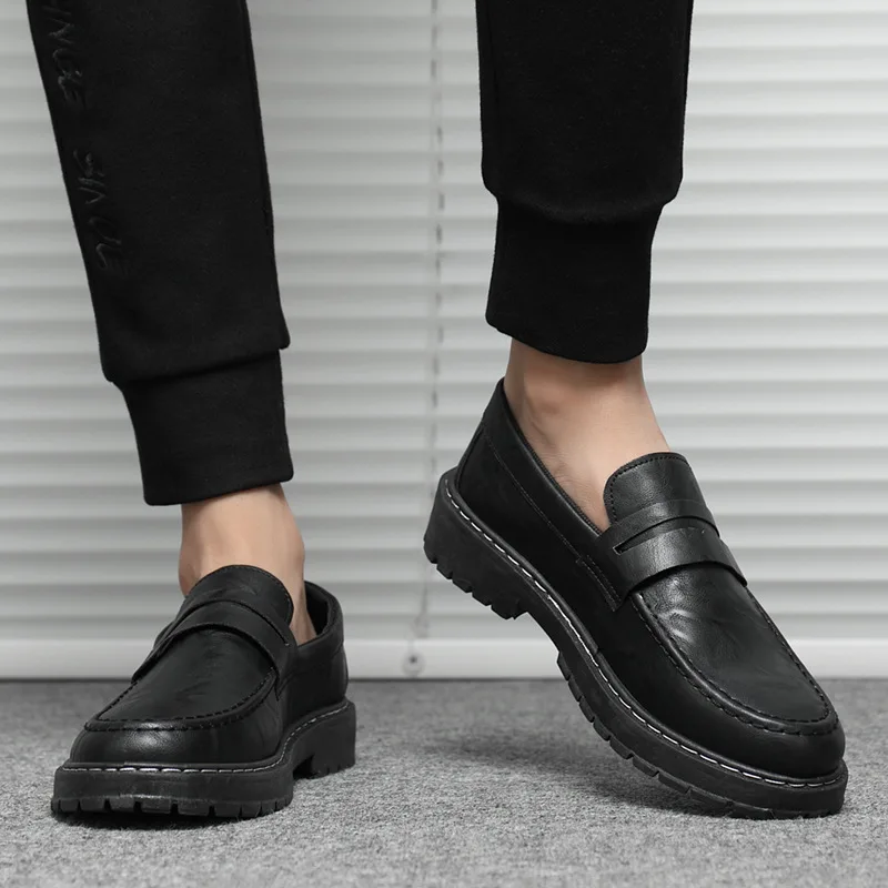 New Platform Loafers Men Pu Leather Shoes Breathable Slip-On Loafer Shoe Solid Mens Casual Shoes Handmade Men\'s Dress Shoes