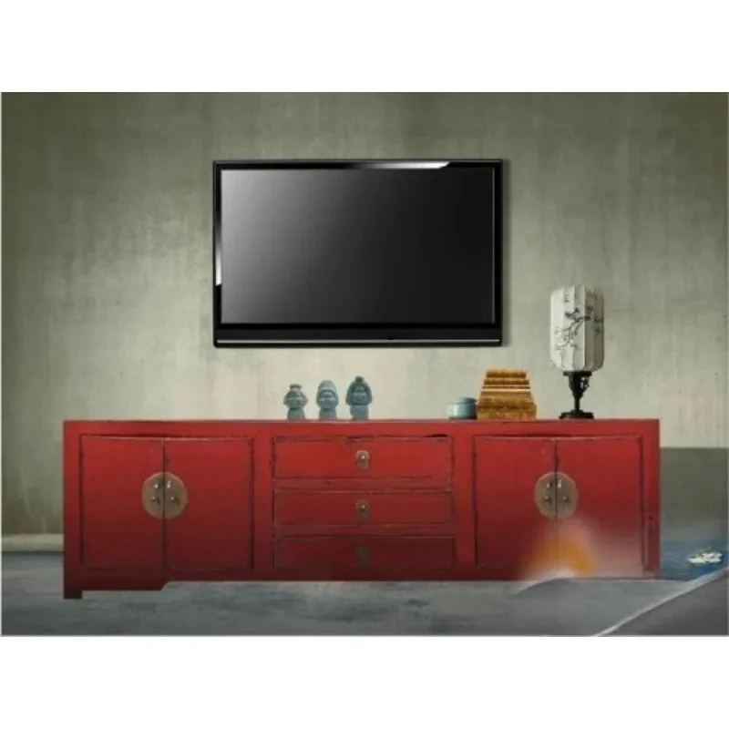 

New Chinese-style solid wood red old TV audio-visual cabinet simple antique living room decorative low cabinet
