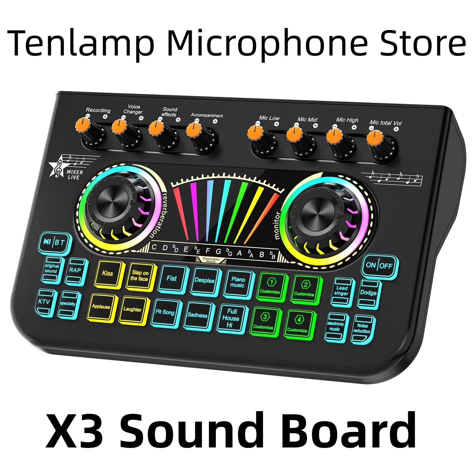 Tenlamp Professional Mixer And Sound Card X3 for studio recording, Ideal for Use with Laptops, Mobile Devices, Game Recording, Podcast Streaming, Internet Influencers, Hosts, Live Broadcasts，Audio Interface for 3.5mm/6.35mm Dynamic Microphone