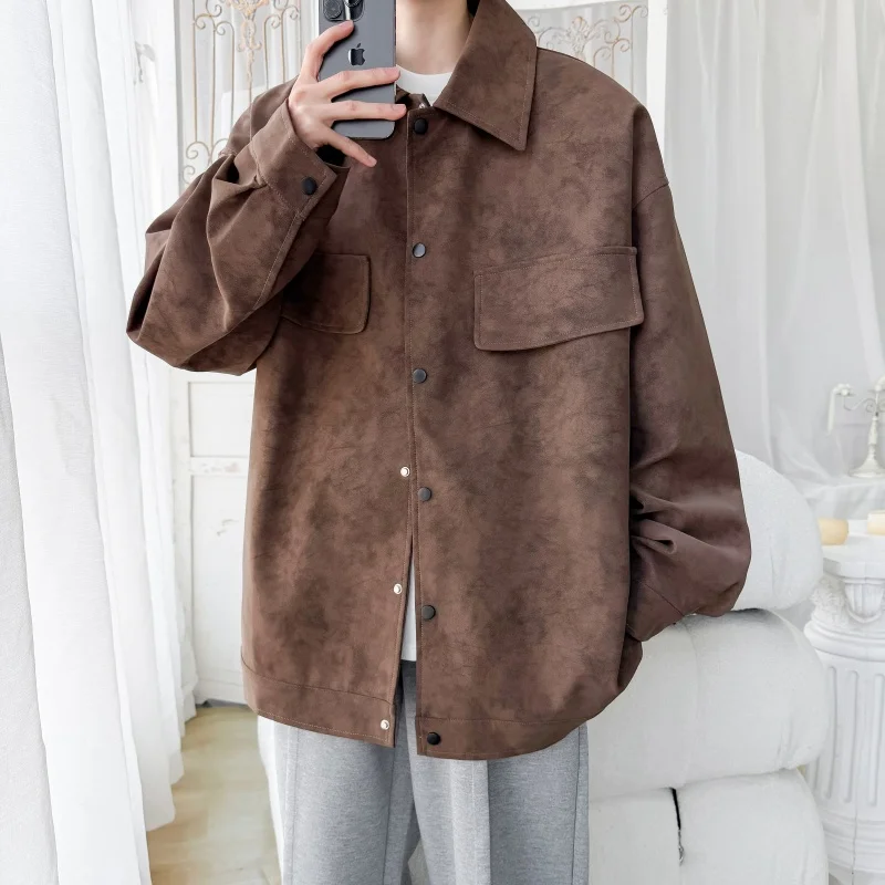 

Новые весенние куртки из искусственной кожи для мужчин, корейские роскошные мужские куртки из искусственной кожи с длинными рукавами, модные однобортные свободные пальто