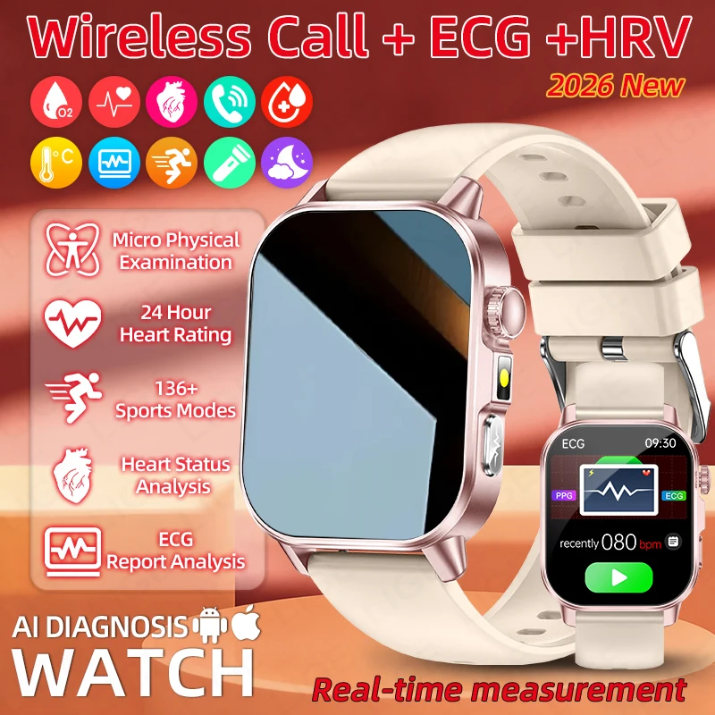 

LIGE 2026 New Men Smart Watch 2.01-inch Uric Acid & Lipid Health Analysis ECG+PPG Bluetooth Call Flashlight Women's Smartwatch
