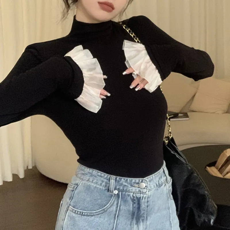 

Velvet Lined Blouse Women's Warm Top For Vacation Polyester Fabric Velvet Lining Moderate Stretch Solid Pattern