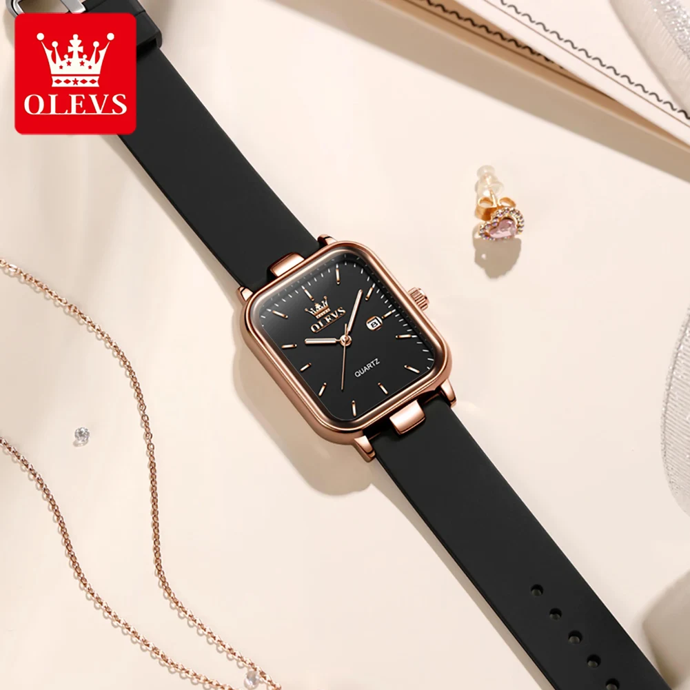 OLEVS Luxusuhr für Damen, rechteckiges Zifferblatt, wasserdicht, Kalender, hochwertige Damenuhr, Quarz-Damenuhren, elegant
