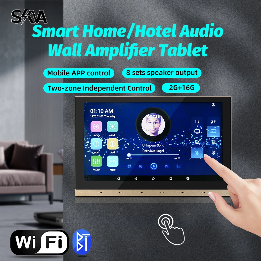 

Home Wall Amplifier with Bluetooth WiFi 10inch Touch Screen Two Audio Zone Sound Amp for Speakers Consumer Electronics