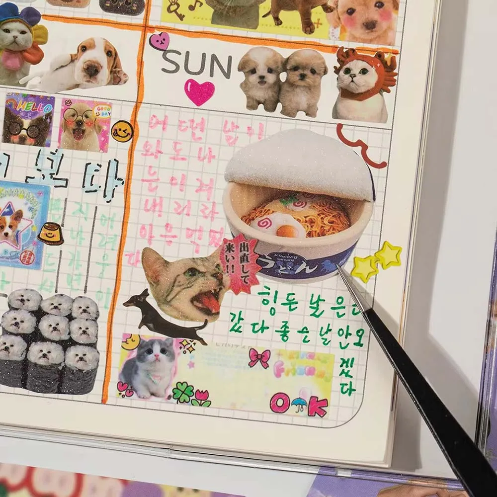 Aufkleberbuch mit niedlichem Haustieren-Thema, 30 Blatt/Beutel mit Ringbindung für Scrapbooking, DIY, Collagenmaterial, Hintergrunddekoration, Aufkleber