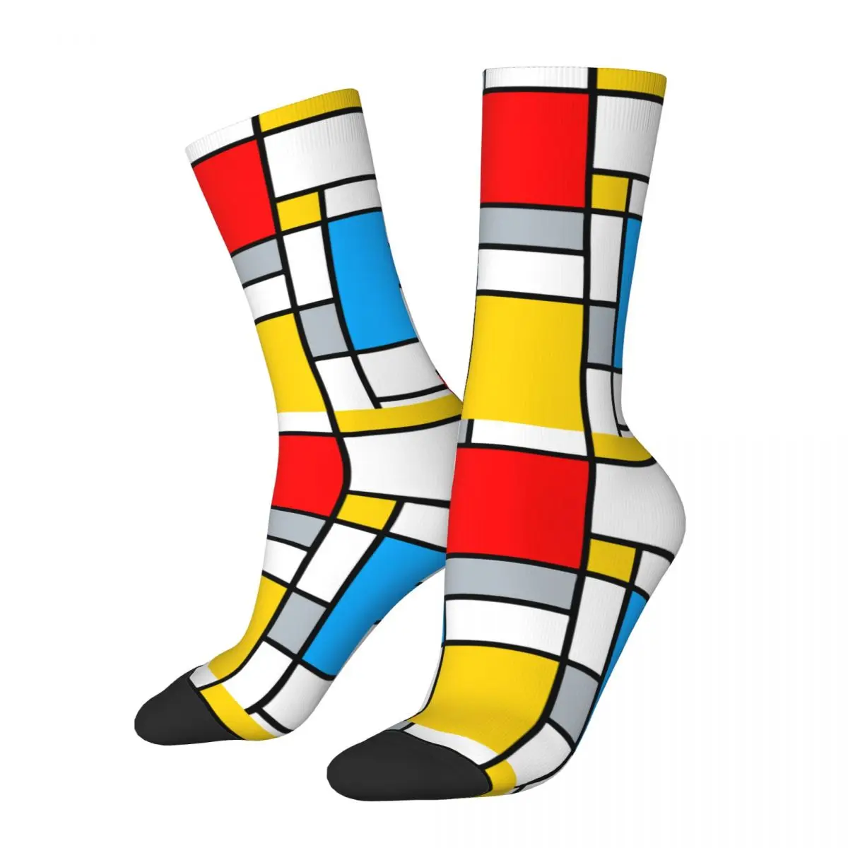 

Funny Mondrian Composition Geometric Sports Socks Minimalism Art Polyester Crew Socks for Unisex Sweat Absorbing